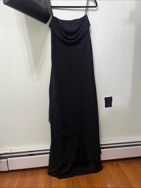 Asymmetrical Elegant Black Cowl Neck Slip Dress made in USA